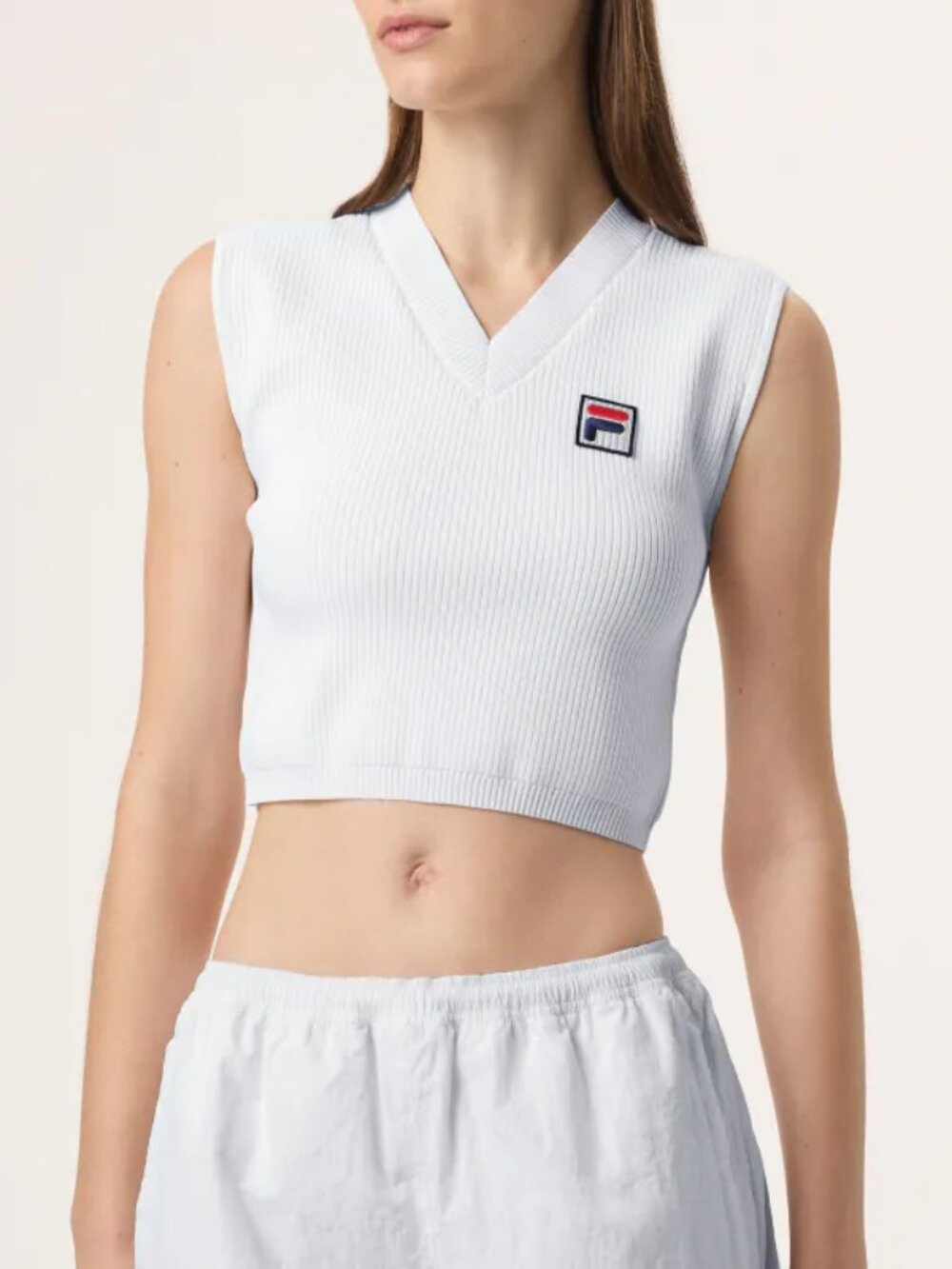 FILA x Hailey White Ribbed V Neck Baby Tank X-Large NWT